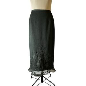 Vtg Y2K 2000s Dark Green Maxi Skirt Floral Ruffle Plus Sz 16 Forest Fairy Grunge